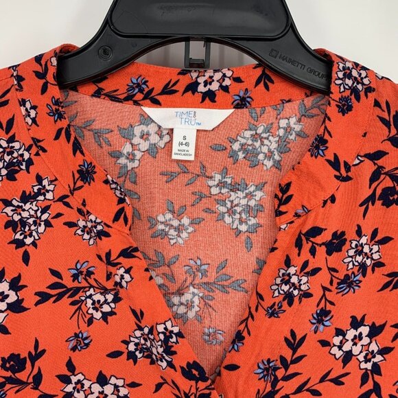 Time and Tru Dress Floral Print V Neck Short Sleeve Pockets - Picture 3 of 10